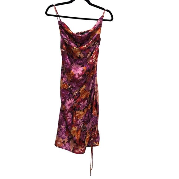 En Saison Giselle Dress Size Small Floral Mini Satin Purple Orange Party Wedding - Picture 3 of 13